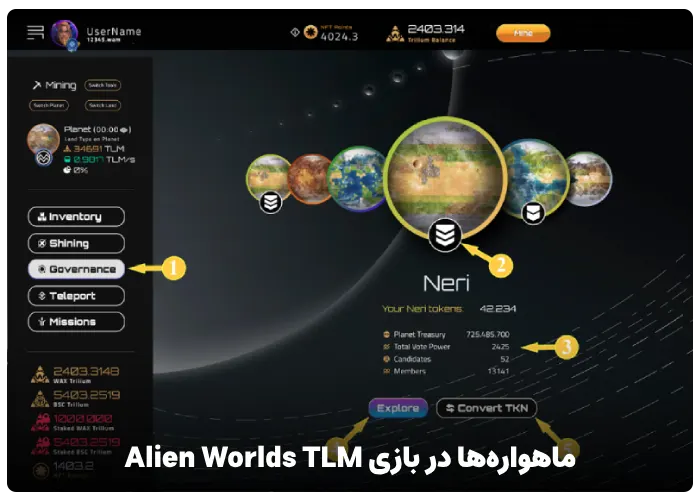 ماهواره‌ها در بازی Alien Worlds TLM