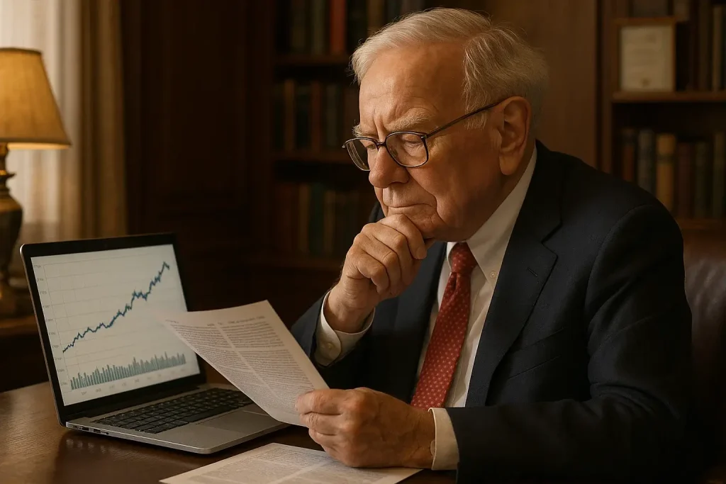 وارن بافت در حال تحلیل بازار و مرور استراتژی‌های سرمایه‌گذاری بلندمدت